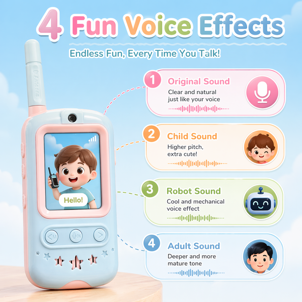 Video Walkie Talkies for Kids, 2 Pack Kids Video Walkie Talkies with Screen, Long Range Walkie Talkies with 4 Voice Effects, Video Call Toy Gifts for Boys Girls Age 3-12 (Blue & Pink)